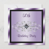 シルバー·スワールズ&ダイヤモンド50歳誕生パーティー 招待状 (正面)