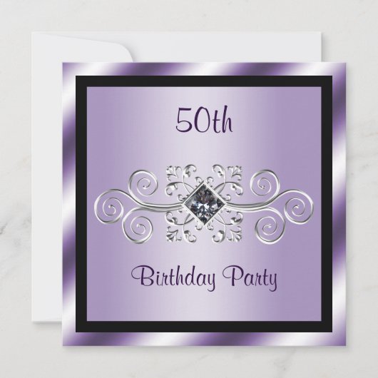 シルバー スワールズ & ダイヤモンド 50周年 バースデーパーティー 招待状 (正面)