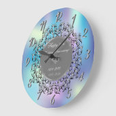 シルバー スワール ホログラフィック 50周年 結婚記念日 ラージ壁時計 (傾斜)