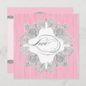 シルバー スワール モアレ - ピンク グレー フォーマル ウェディング 招待状 (正面/裏面)