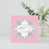 シルバー スワール モアレ - ピンク グレー フォーマル ウェディング 招待状 (スタンド正面)