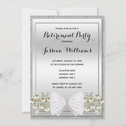 シルバー・セクイン、フローラ・ジェム&ボウ・リタイア 招待状 (裏面)