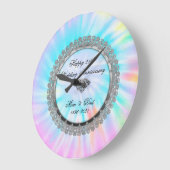 シルバー タイダイ ダイヤモンド 25周年結婚記念日 ラージ壁時計 (傾斜)