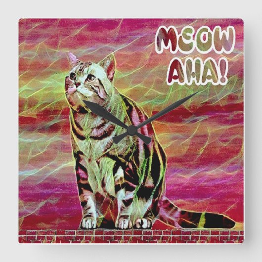 シルバー タビー 猫 スクエア壁時計 (正面)