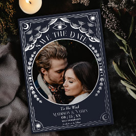 シルバー タロット ゴシック ウェディング 写真 Save the Date 箔招待状