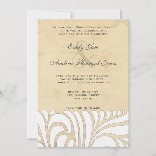 シルバー&タンスワールパターン結婚式招待状 招待状 (正面)