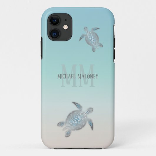 シルバー タートル 名前のイニシャル Case-Mate iPhoneケース (裏面)