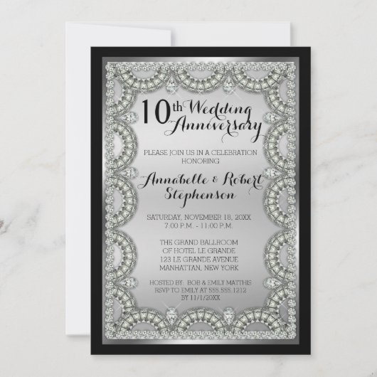 シルバー＆ダイヤモンド１０周年結婚記念日パーティー 招待状 (正面)