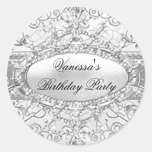 シルバー ダイヤモンド ダマスク柄 誕生日 ステッカー (正面)