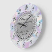 シルバー ダイヤモンド ホログラフィック 25周年結婚記念日 ラージ壁時計 (傾斜)