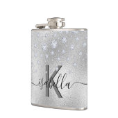 シルバー ダイヤモンド モノグラム 名前 スクリプト フラスク (左)