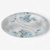 シルバー・ダスティブルー結婚・牡丹の9インチ・ディナー ペーパープレート (アングル)