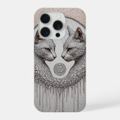 シルバー ダブルキャット ✨ 対称的な顔 エレガント モダン iPhoneケース (裏面)