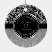 シルバー・ダマスクとシルバー・ブラック・ハート・セラミック・ホーン セラミックオーナメント (裏面)