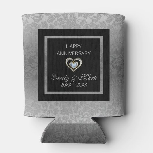 シルバー・ダマスクとハート結婚ズの記念日 缶クーラー (裏面)
