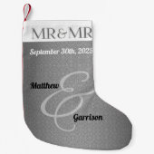 シルバー・ダマスク氏のゲイ結婚の名前 スモールクリスマスストッキング (正面)