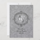 シルバー·ダマスク·ヴィンテージ·フレ結婚ームズ·メタリック 招待状 (裏面)