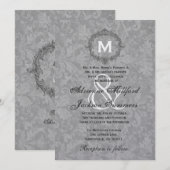 シルバー·ダマスク·ヴィンテージ·フレ結婚ームズ·メタリック 招待状 (正面/裏面)