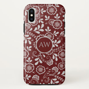 シルバー チェリー レッド ビクトリアン フローラル ラッセル モノグラム iPhone XSケース