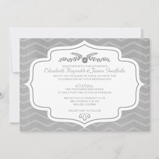 シルバー チェvron 結婚式 招待状 (正面)