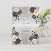 シルバー チャコール ピオニー ウェディング 招待状 (スタンド正面)