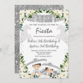 シルバー チャロの男の子と女の子の誕生日 招待状 (正面/裏面)