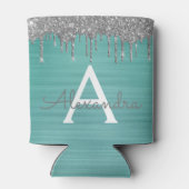 シルバー ティール グリッター ブラシ メタル モノグラム ネーム 缶クーラー (裏面)