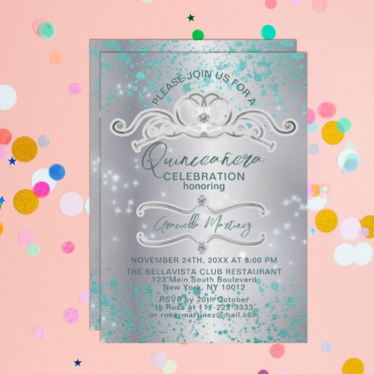 シルバー ティール ジュエル付き タイラ キンセアニエラ ご招待状 招待状