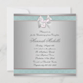 シルバー ティール ピンク 女の子 洗礼 招待状 (裏面)