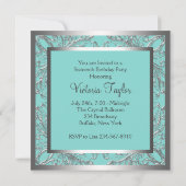 シルバー ティール ブルー スウィート16 バースデーパーティー 招待状 (裏面)