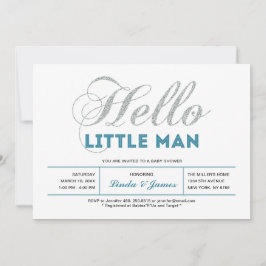 シルバー、ティール（緑がかった色） |タイポグラフィモダンボーイ赤ちゃんシャワー 招待状