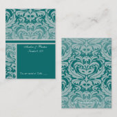 シルバー&ティール(緑がかった色)ダマスクテーブルプレイスカード名刺 プレイスカード (正面/裏面)