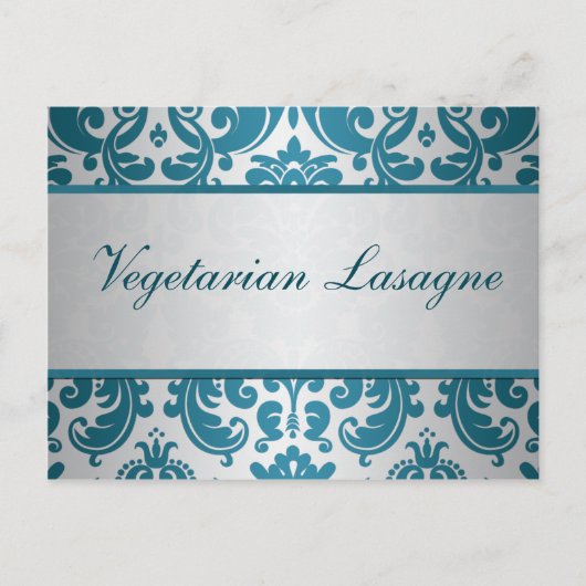 シルバー、ティール(緑がかった色)ダマスクビュッフェチョイスカード ポストカード (正面)