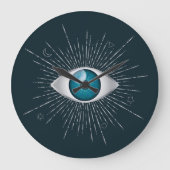 シルバー&ティール(緑がかった色)ブルーミスティックアクアエビルアイナザールマティ ラージ壁時計 (正面)