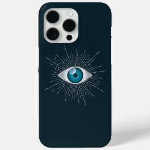 シルバー&ティール（緑がかった色）ブルーミスティックアクアエビルアイナザールマティ iPhone 15 PRO MAXケース