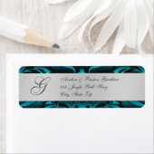 シルバー&ティール（緑がかった色）モノグラムクリスマス住所 シール (インサイチュ)