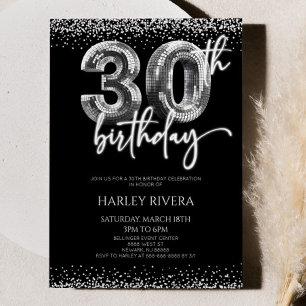 シルバー ディスコ ボール グリッター 30歳の誕生日パーティー 招待状