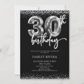 シルバー ディスコ ボール グリッター 30歳の誕生日パーティー 招待状 (正面)