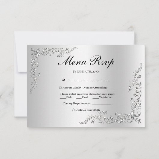 シルバー デコレーション ウェディング メニュー RSVP (正面)