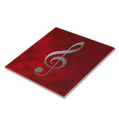 "シルバー"トレブルクレフ、 音符記号 – 赤 – あなたの家のために タイル (側面)