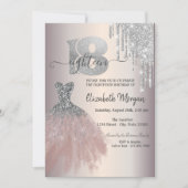 シルバー ドリップス グリッター シック ドレス 18歳の誕生日 招待状 (正面)