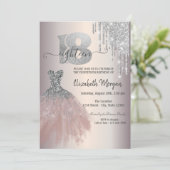 シルバー ドリップス グリッター シック ドレス 18歳の誕生日 招待状 (スタンド正面)