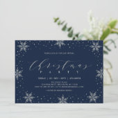 シルバー&ネイビーの冬のバーチャルクリスマスパーティー 招待状 (スタンド正面)