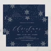 シルバー&ネイビーの冬のバーチャルクリスマスパーティー 招待状 (正面/裏面)