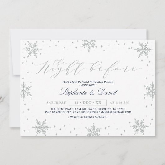シルバー&ネイビーウィンタースノーリハーサルディナーパーティーI 招待状 (正面)
