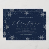 シルバー&ネイビーウィンターバーチャルクリスマスパーティー 招待状 (正面/裏面)