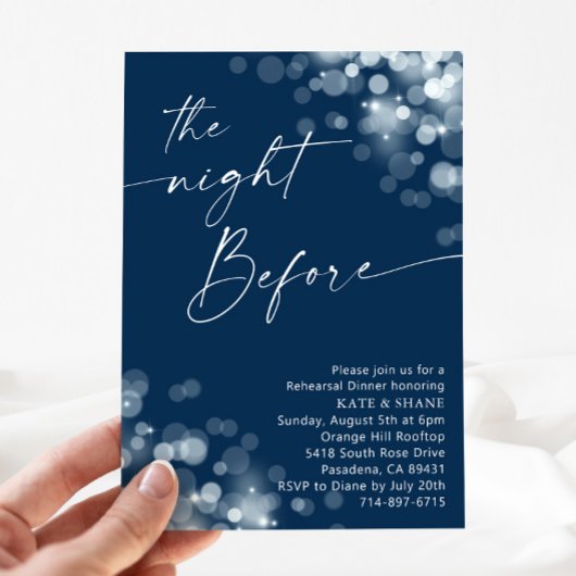 シルバー&ネイビーブルーリハーサルディナー 招待状