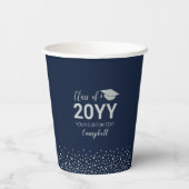 シルバー&ネイビーブルー紙吹雪卒業パーティー 紙コップ (裏面)