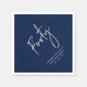 シルバー&ネイビーブルー40歳の誕生日パーティー スタンダードカクテルナプキン (正面)