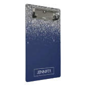 シルバー ネイビーブルー グリッター ガーリー モノグラム ネーム ミニクリップボード (アングル)